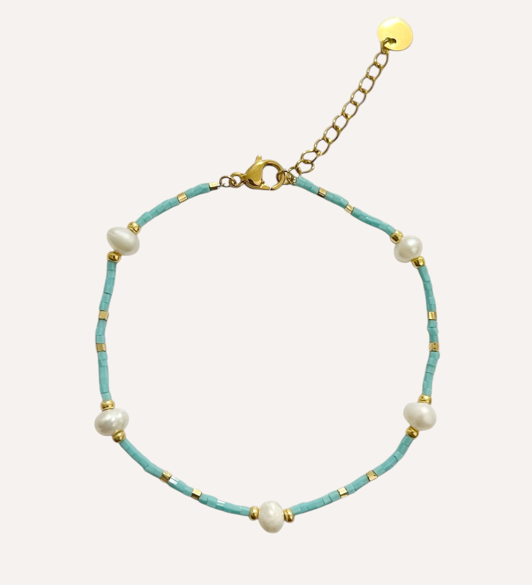 Bracelet Sirène en acier inoxydable doré à perles bleues et nacre - Ordiajade