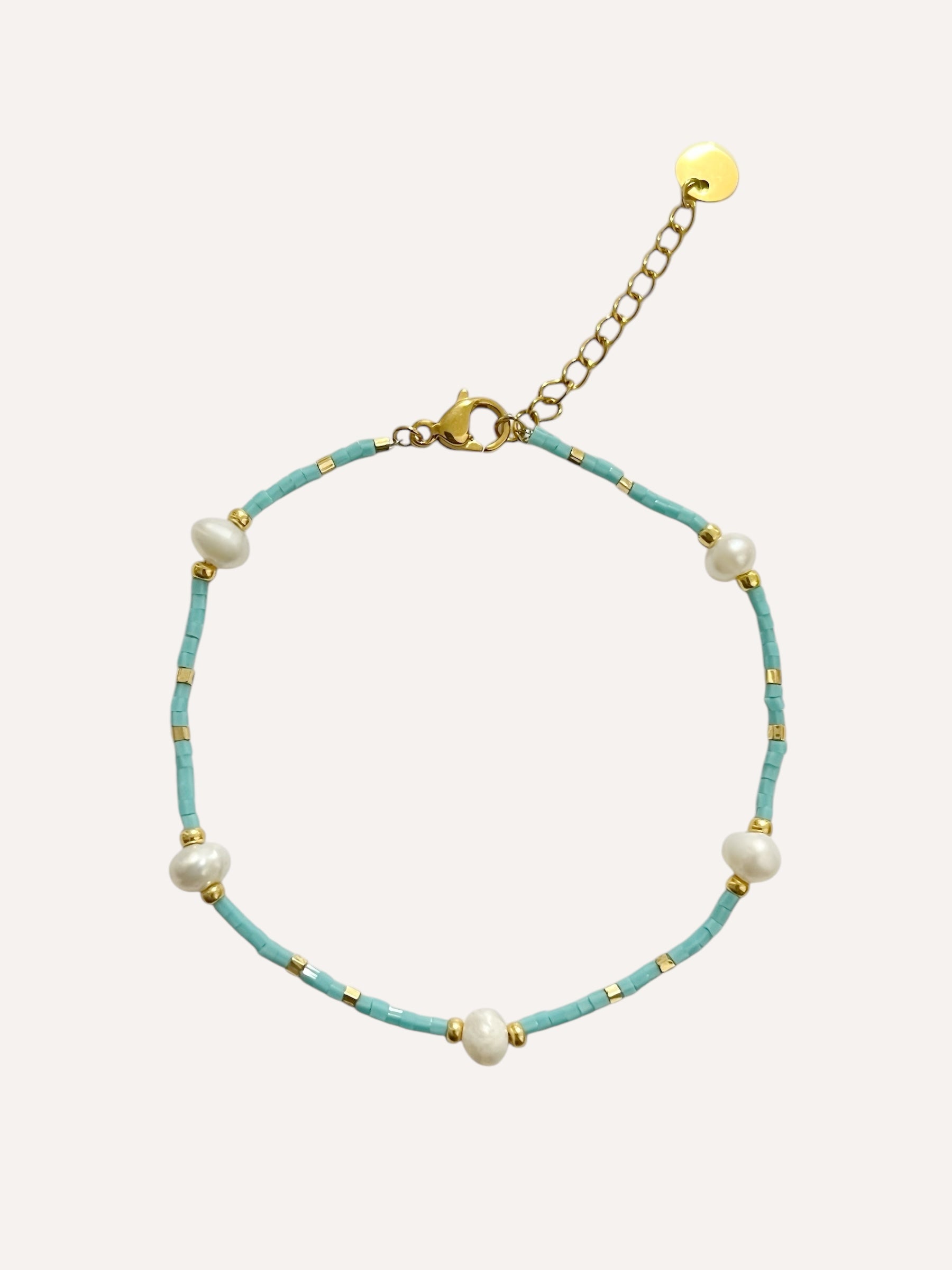 Bracelet Sirène en acier inoxydable doré à perles bleues et nacre - Ordiajade