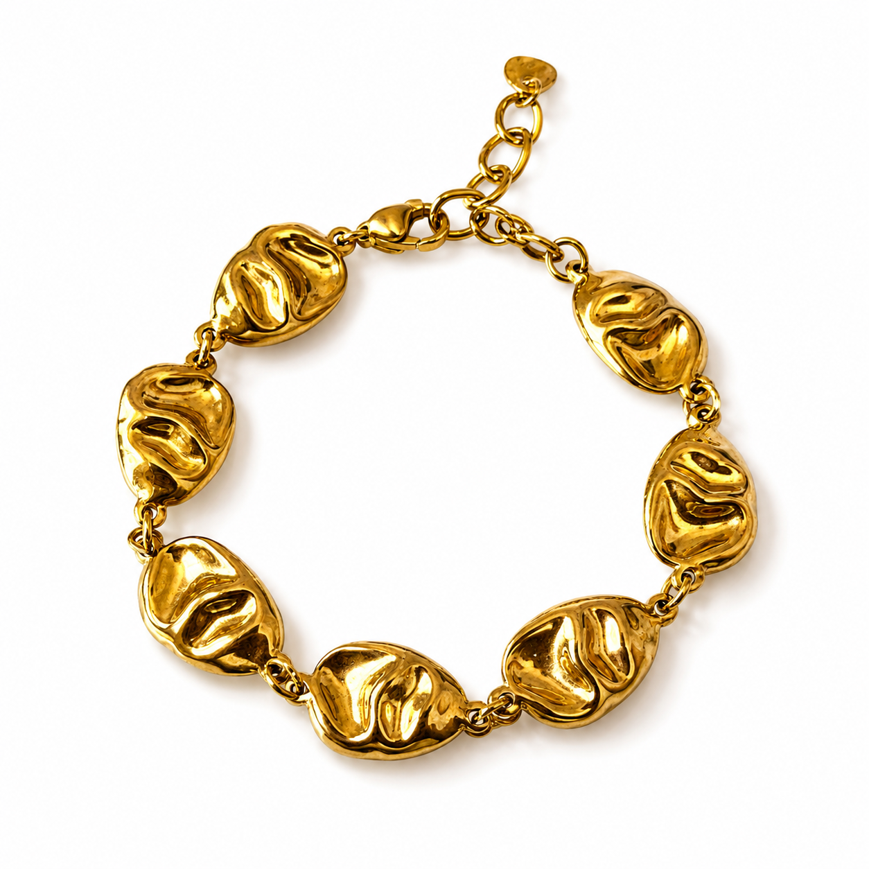 Bracelet chaîne doré Soug à gros maillons organiques bombés texturés en acier inoxydable - Ordiajade