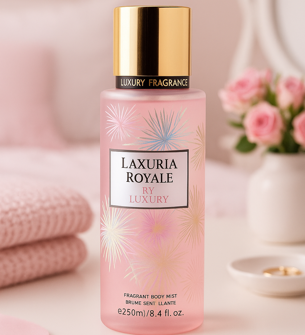Brume corporelle Laxuria Royale 250ml dans son décor - Ordiajade