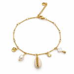 Chaîne de cheville SUMMER en acier inoxydable doré avec pendentif coquillage cauri - Ordiajade