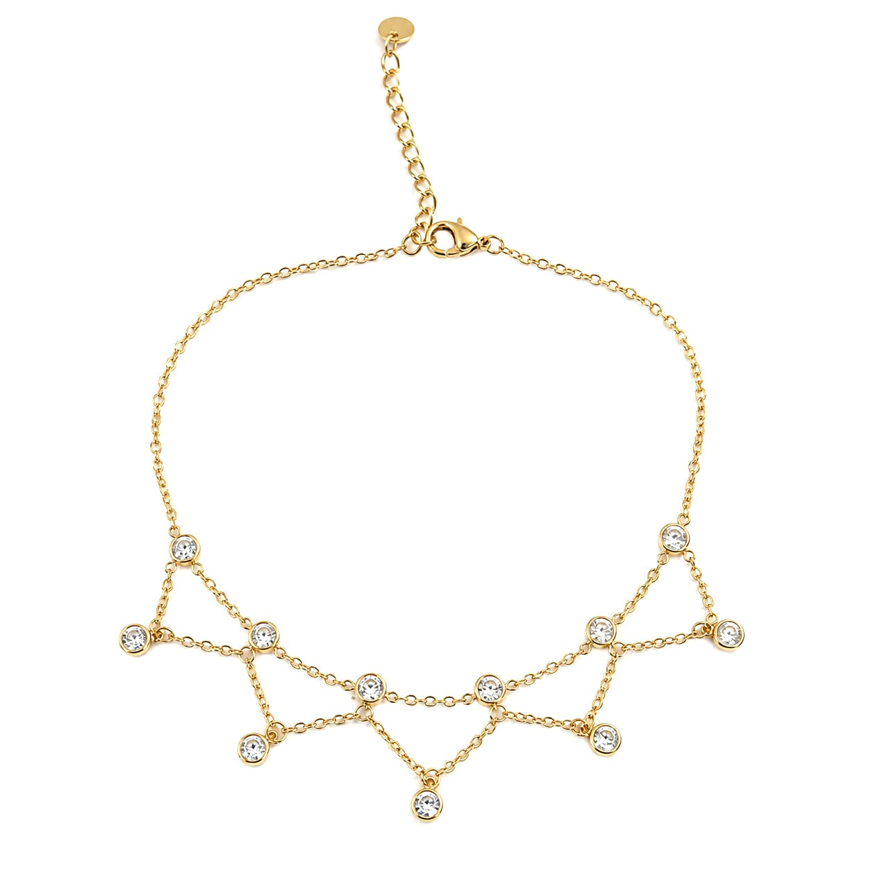 Chaîne de cheville LOLY au design géométrique et perles scintillantes en acier doré Ordiajade