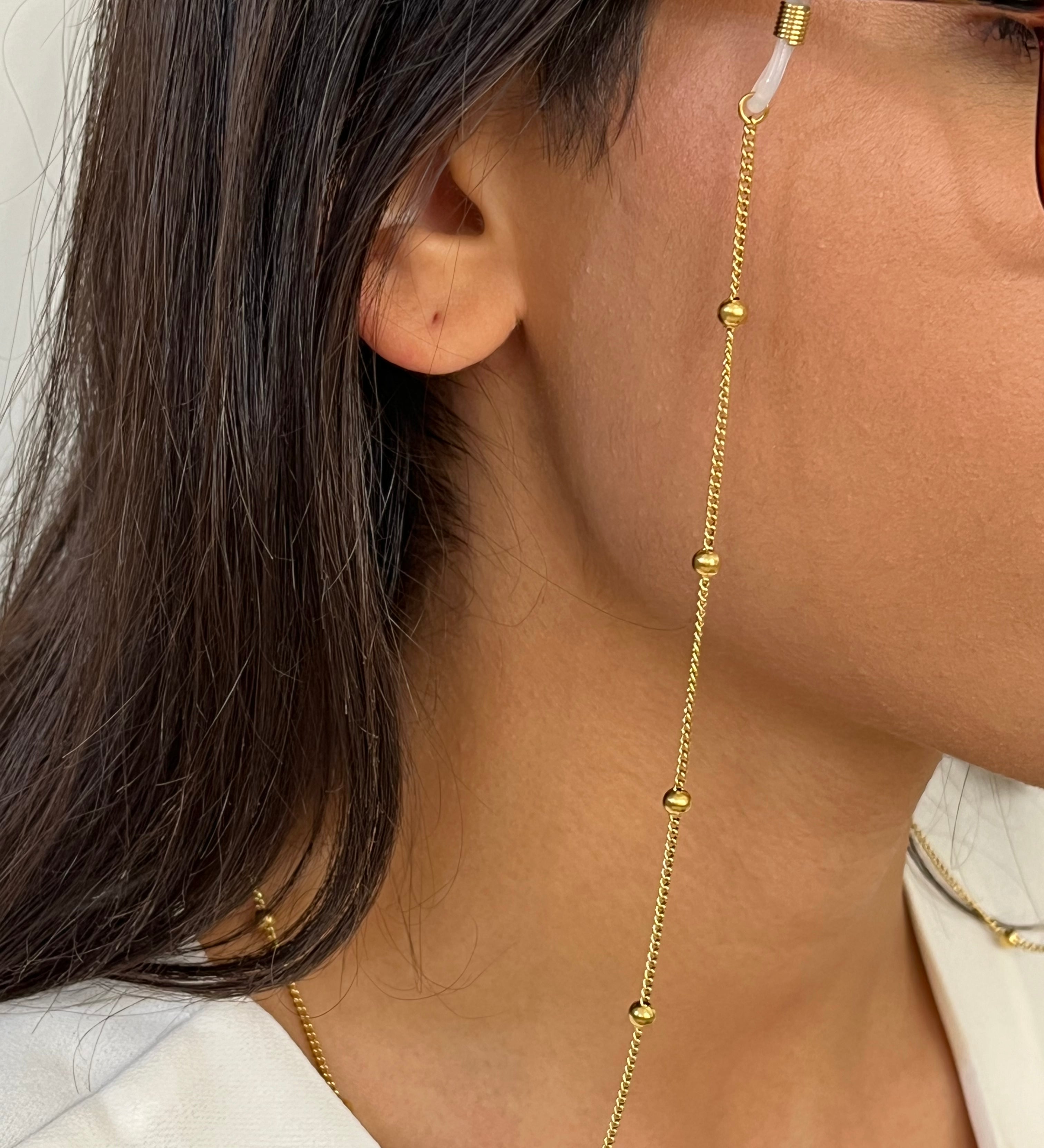 Chaîne de lunettes dorée avec petites perles fines en acier inoxydable - Ordiajade
