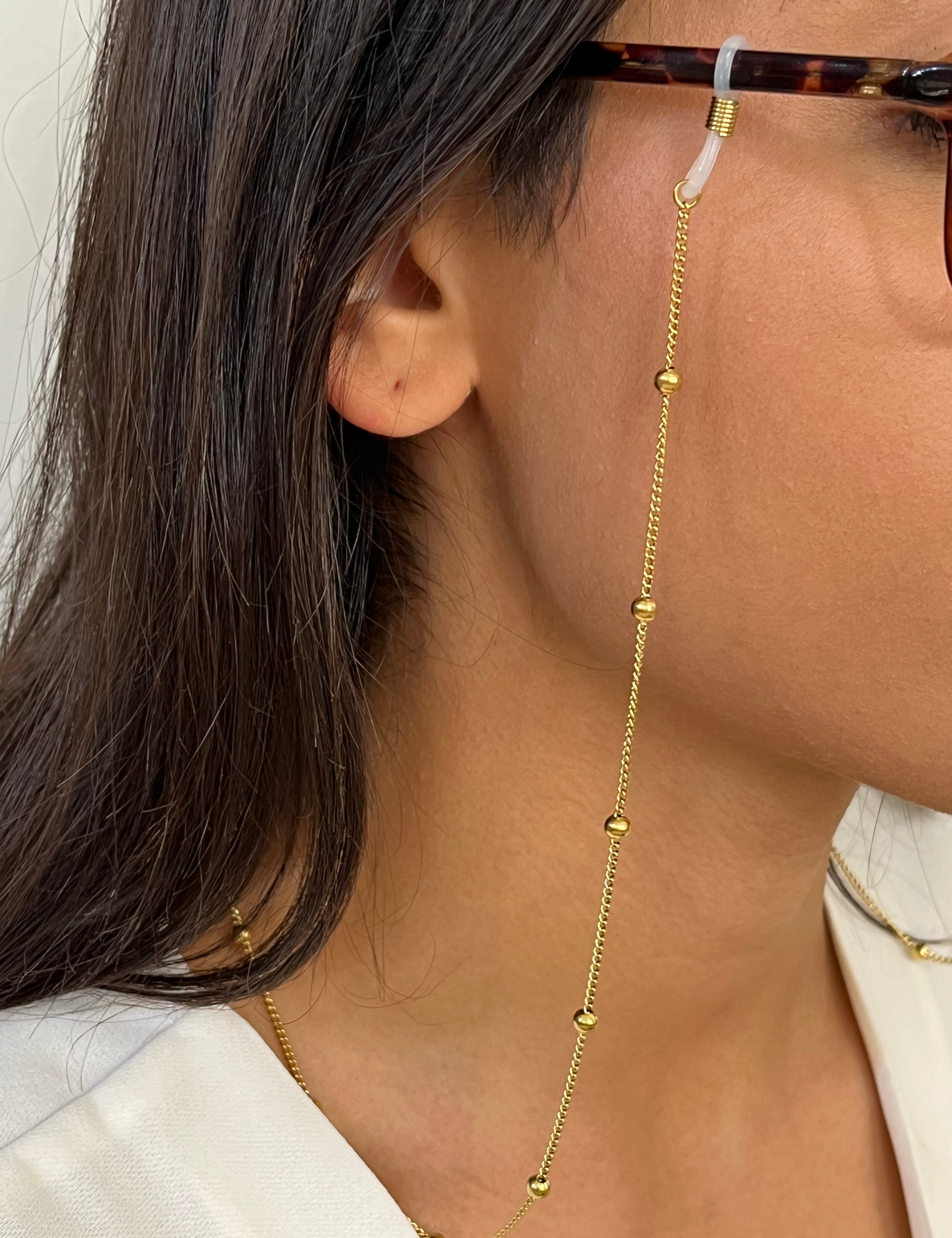Chaîne de lunettes dorée avec petites perles fines en acier inoxydable - Ordiajade