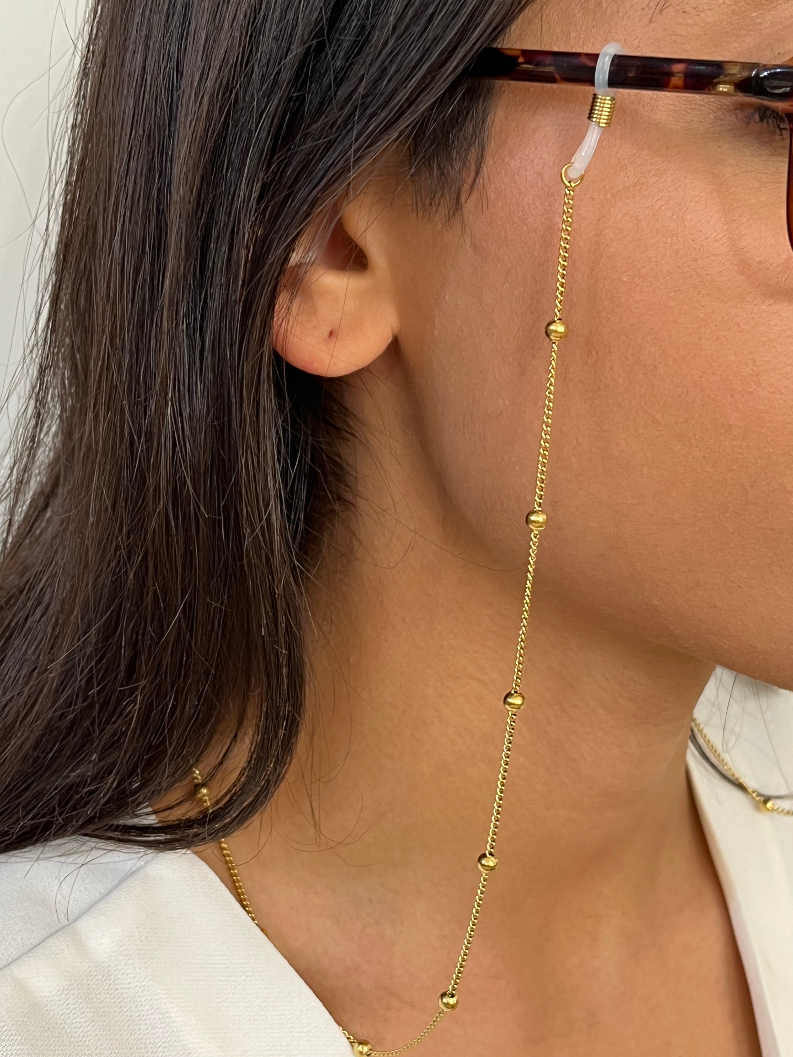 Chaîne de lunettes dorée avec petites perles fines en acier inoxydable - Ordiajade
