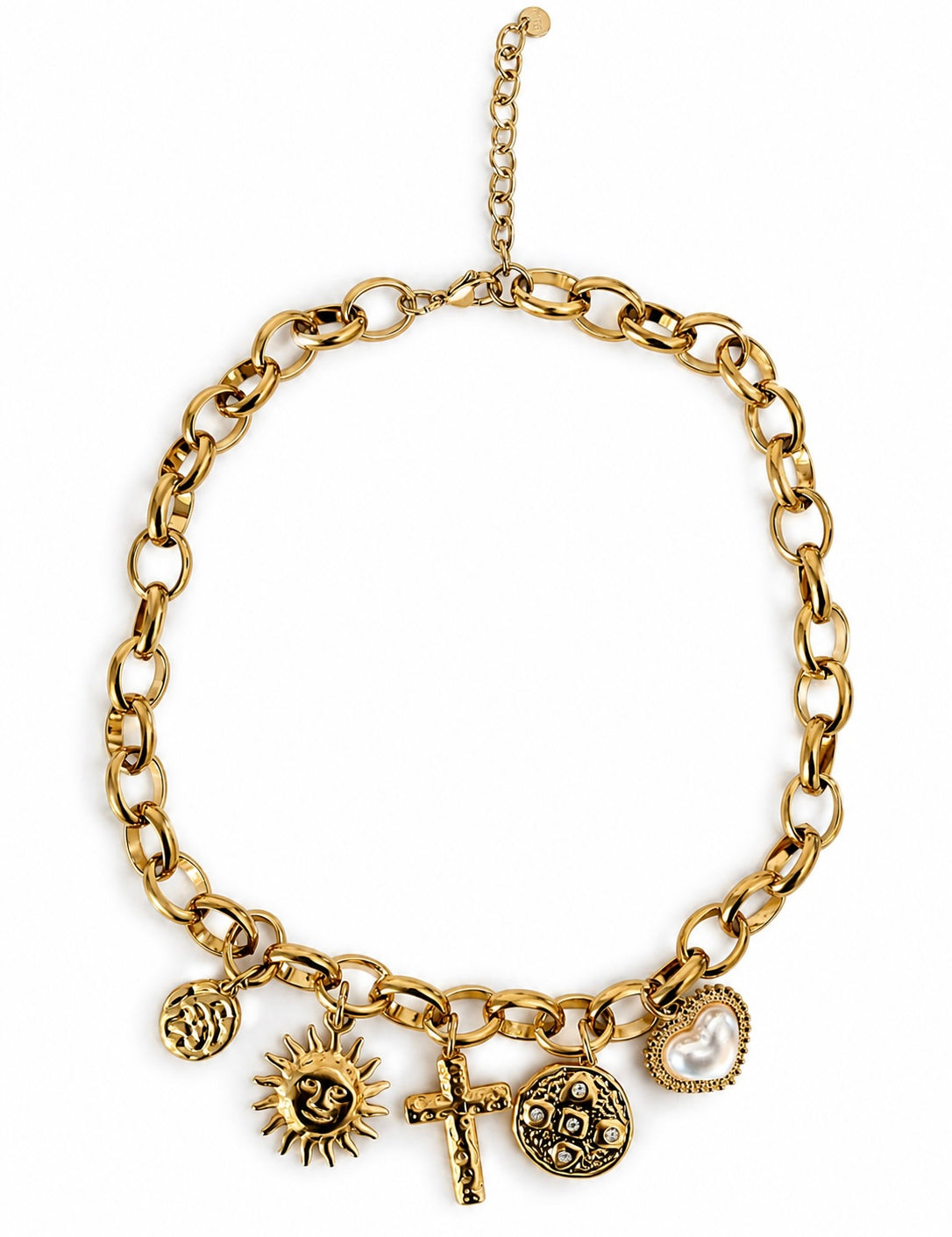 Collier à charms grigris et médailles en acier inoxydable doré - Ordiajade