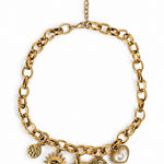Collier à charms grigris et médailles en acier inoxydable doré - Ordiajade