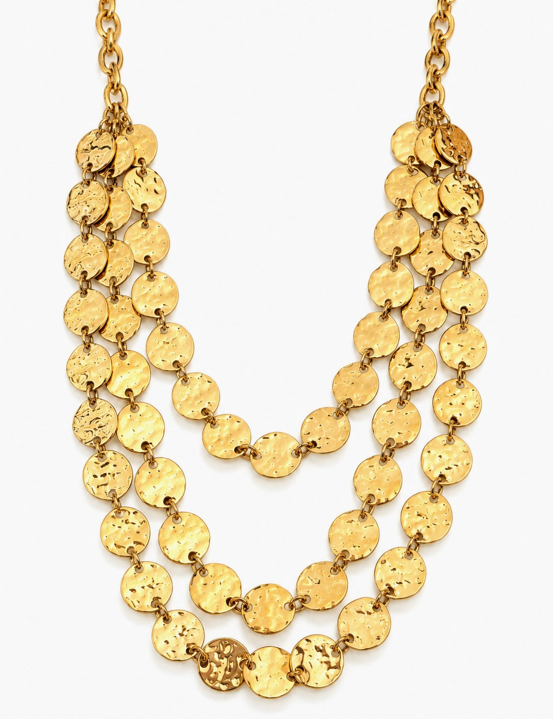 Collier Bastille doré trois rangs à médailles rondes martelées en acier inoxydable - Ordiajade