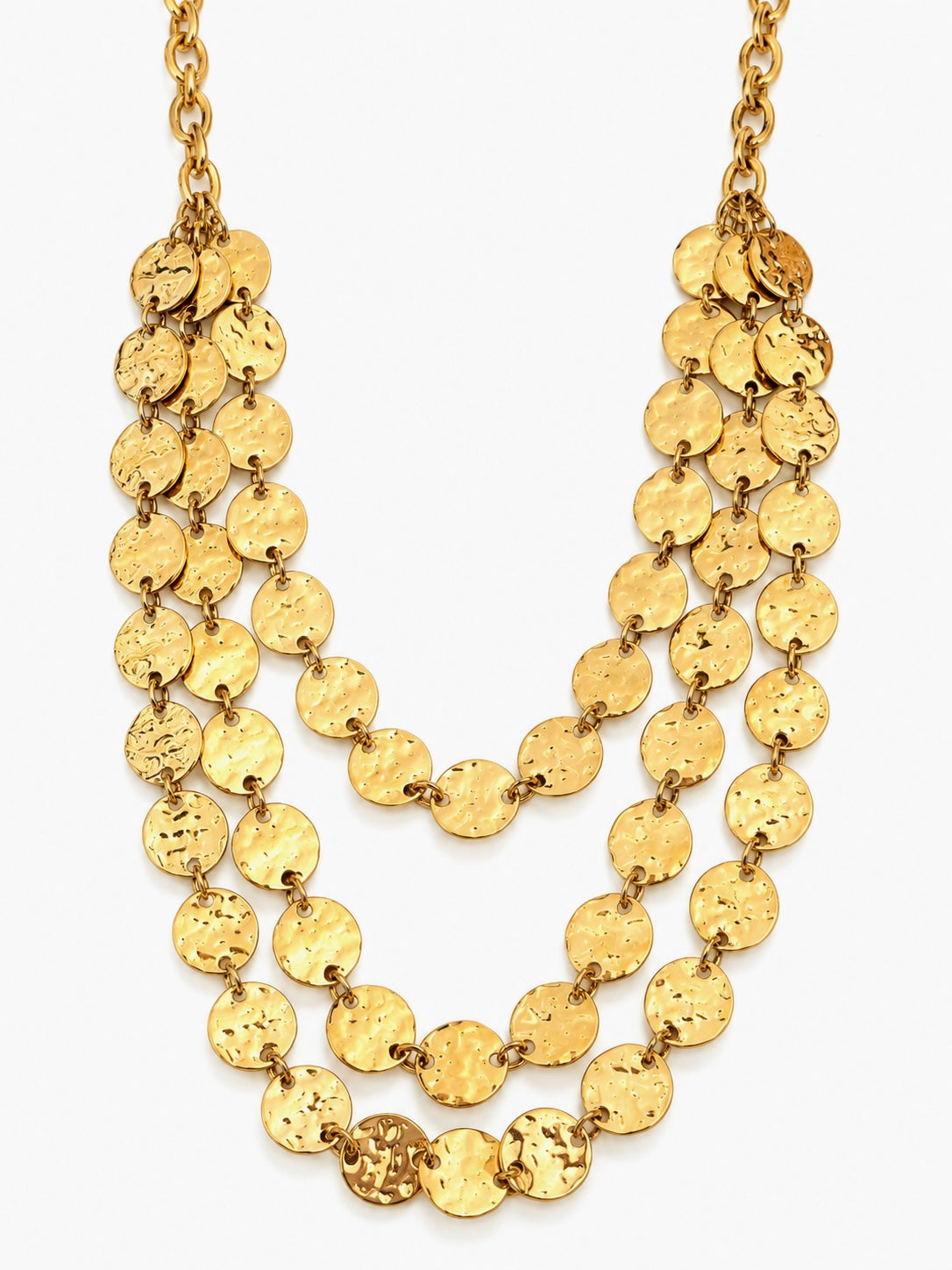 Collier Bastille doré trois rangs à médailles rondes martelées en acier inoxydable - Ordiajade