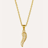 Collier Calista en acier inoxydable doré avec pendentif courbe serti - Ordiajade