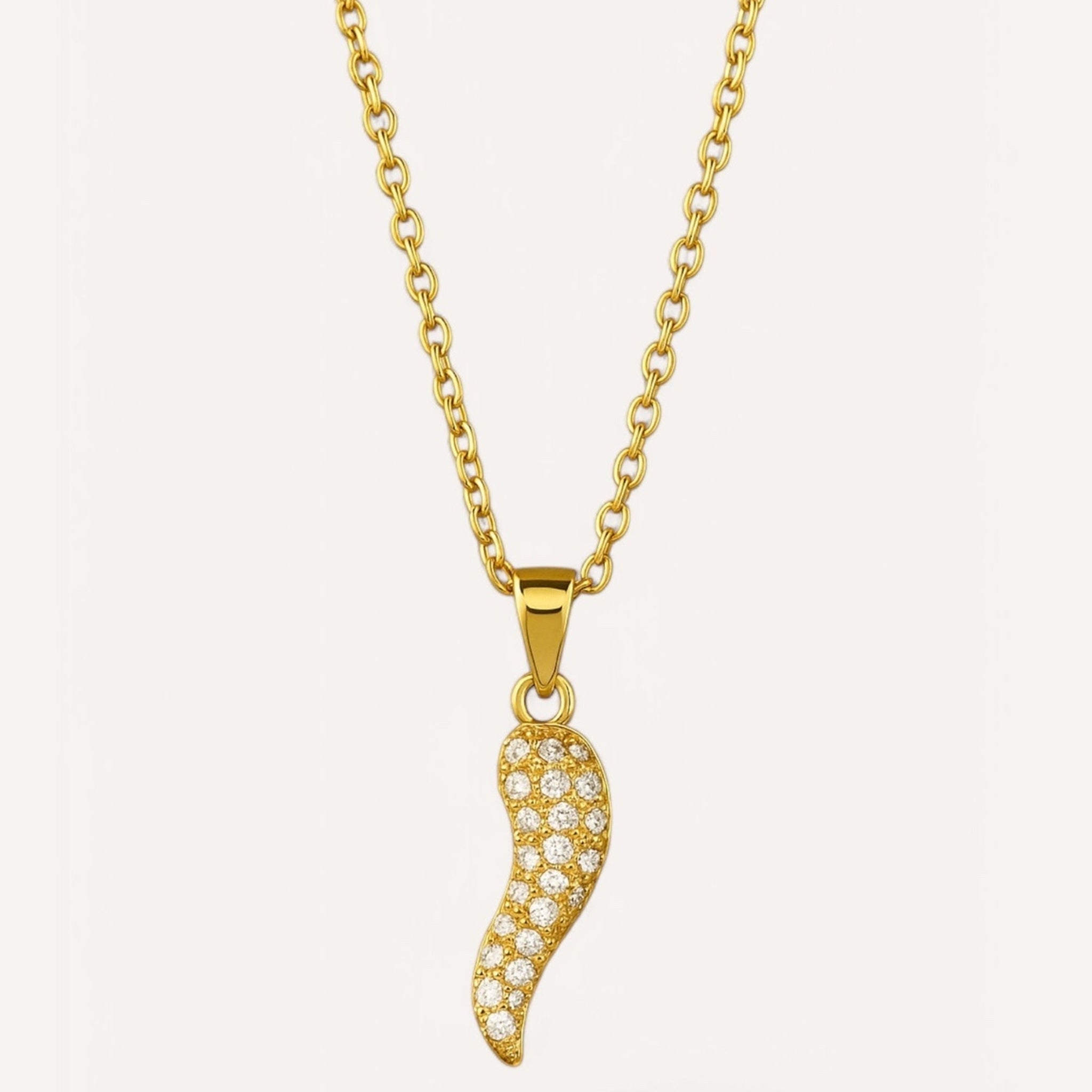 Collier Calista en acier inoxydable doré avec pendentif courbe serti - Ordiajade