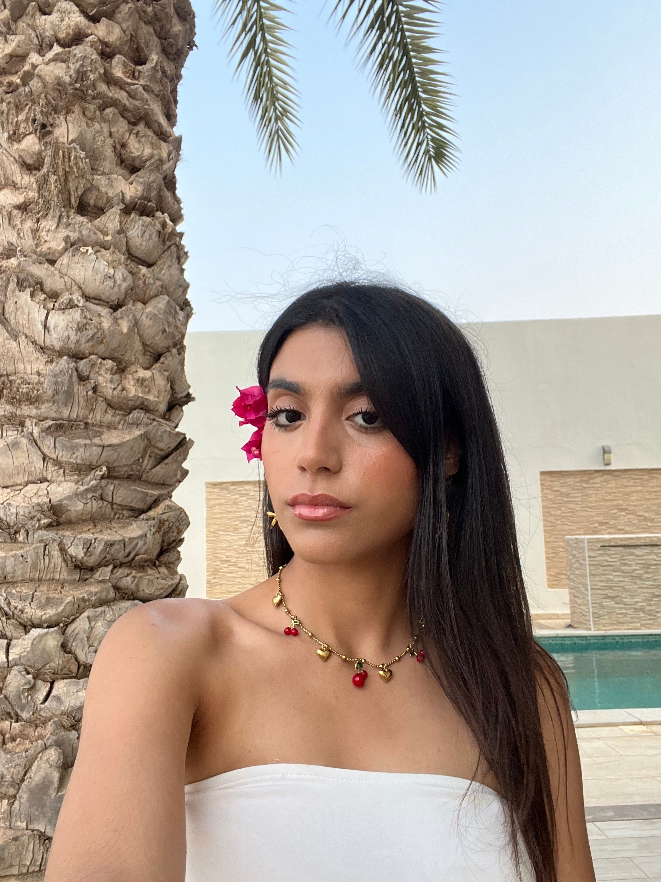 Bijou collier cerise en acier inoxydable doré style été Cherry Fresh - Ordiajade