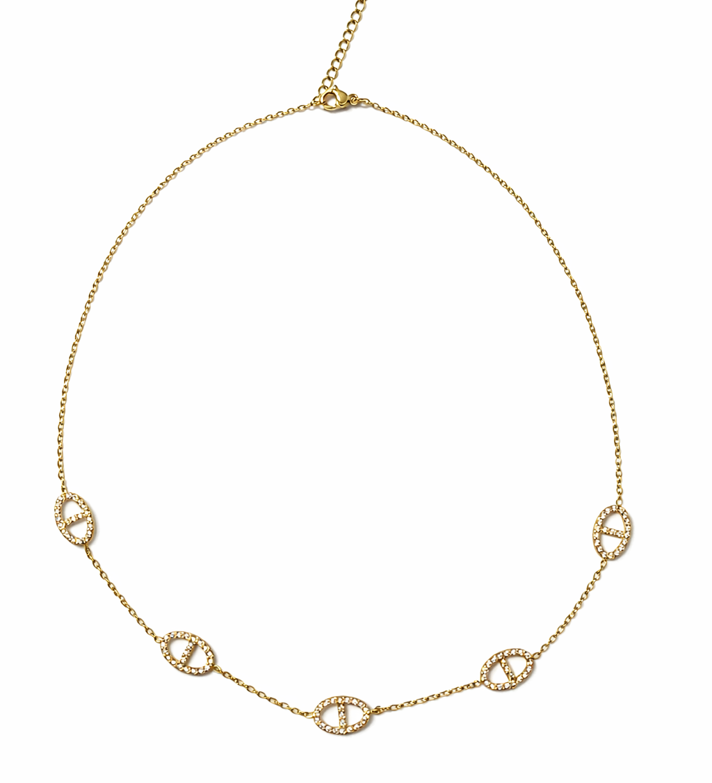 Collier City en acier inoxydable doré avec chaîne fine et maillons ovales - Ordiajade