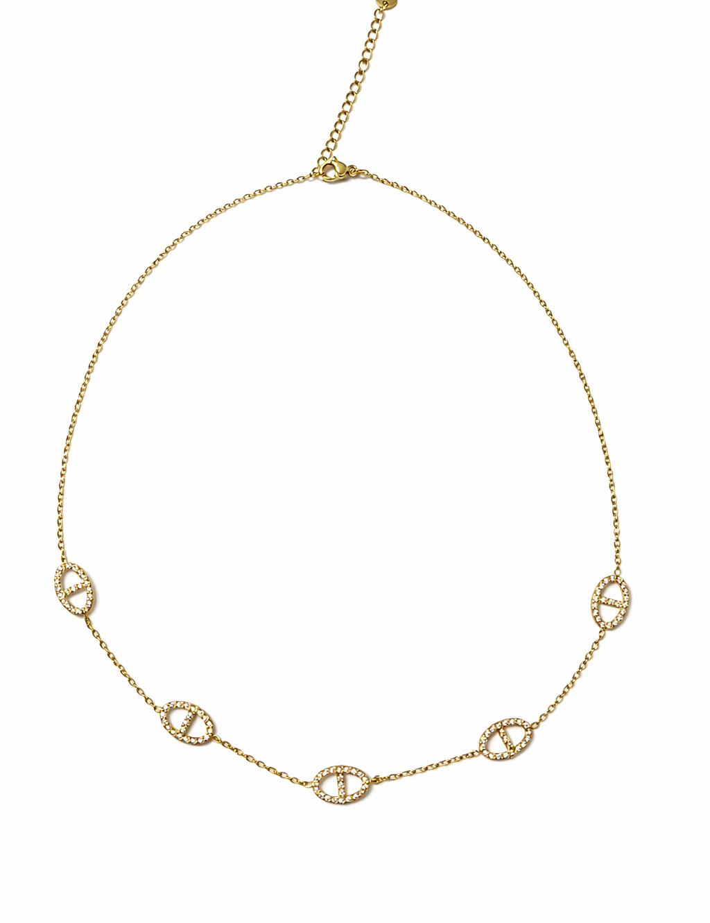 Collier City en acier inoxydable doré avec chaîne fine et maillons ovales - Ordiajade