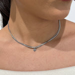 Collier Clara double rang argenté en acier inoxydable avec maille serpent et pampille trèfle - Ordiajade