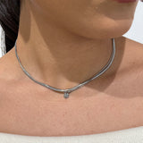 Collier Clara double rang argenté en acier inoxydable avec maille serpent et pampille trèfle - Ordiajade