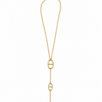Collier style cravate Lutece doré en acier inoxydable avec design de maillons marine suspendus posé à plat - Ordiajade