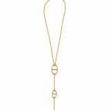Collier style cravate Lutece doré en acier inoxydable avec design de maillons marine suspendus posé à plat - Ordiajade