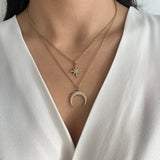 Collier double rang Sibel avec pendentifs étoile et lune en acier inoxydable doré - Ordiajade