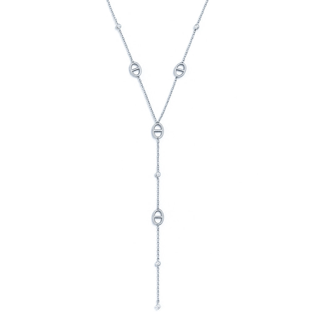 Collier en Y argenté en maille marine et acier inoxydable - Ordiajade