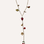 Collier en Y Cerise Fraise à breloques fruits et feuilles dorées - Ordiajade