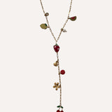 Collier en Y Cerise Fraise à breloques fruits et feuilles dorées - Ordiajade