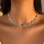 Collier Eye Bleu en acier inoxydable avec des motifs d'œil protecteur porté au cou Ordiajade