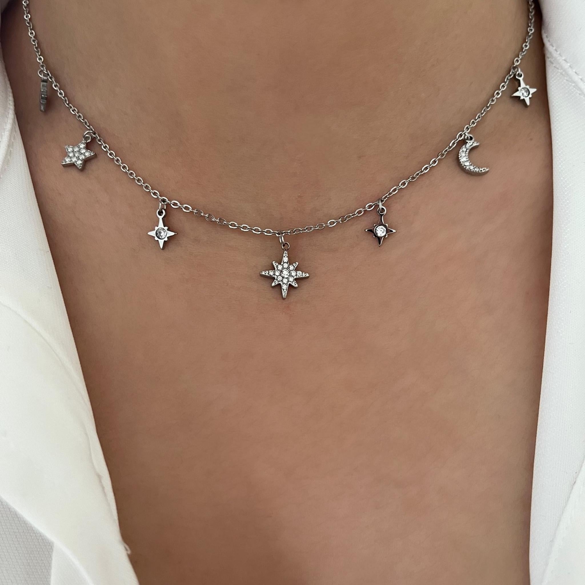 Collier Galaxie  argenté en acier inoxydable 316L résistant à l’eau