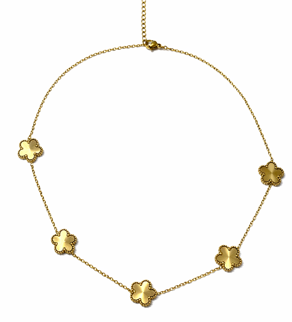 Collier Garden en acier inoxydable doré avec motifs fleurs délicates - Ordiajade