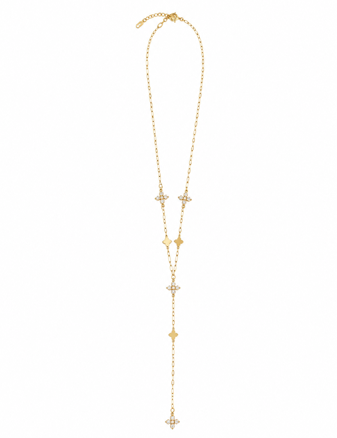 Collier Gia doré étanche avec motifs trèfles présenté à plat sur fond clair Ordiajade