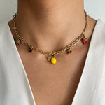 Collier Lima à pampilles citron et fraise en acier inoxydable doré - Ordiajade