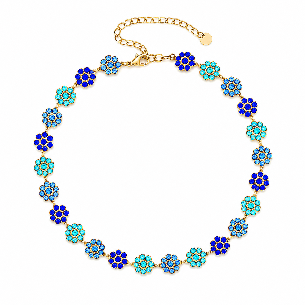 Collier Nacri Blue en acier inoxydable avec détails bleutés présenté à plat Ordiajade