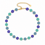 Collier Nacri Blue en acier inoxydable avec détails bleutés présenté à plat Ordiajade