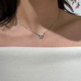 Collier papillon ajouré en acier inoxydable argenté porté - Ordiajade