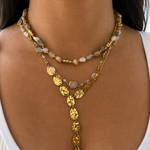 Accumulation de colliers dorés et chaînes en acier inoxydable avec le collier Perle de style bohème chic - Ordiajade