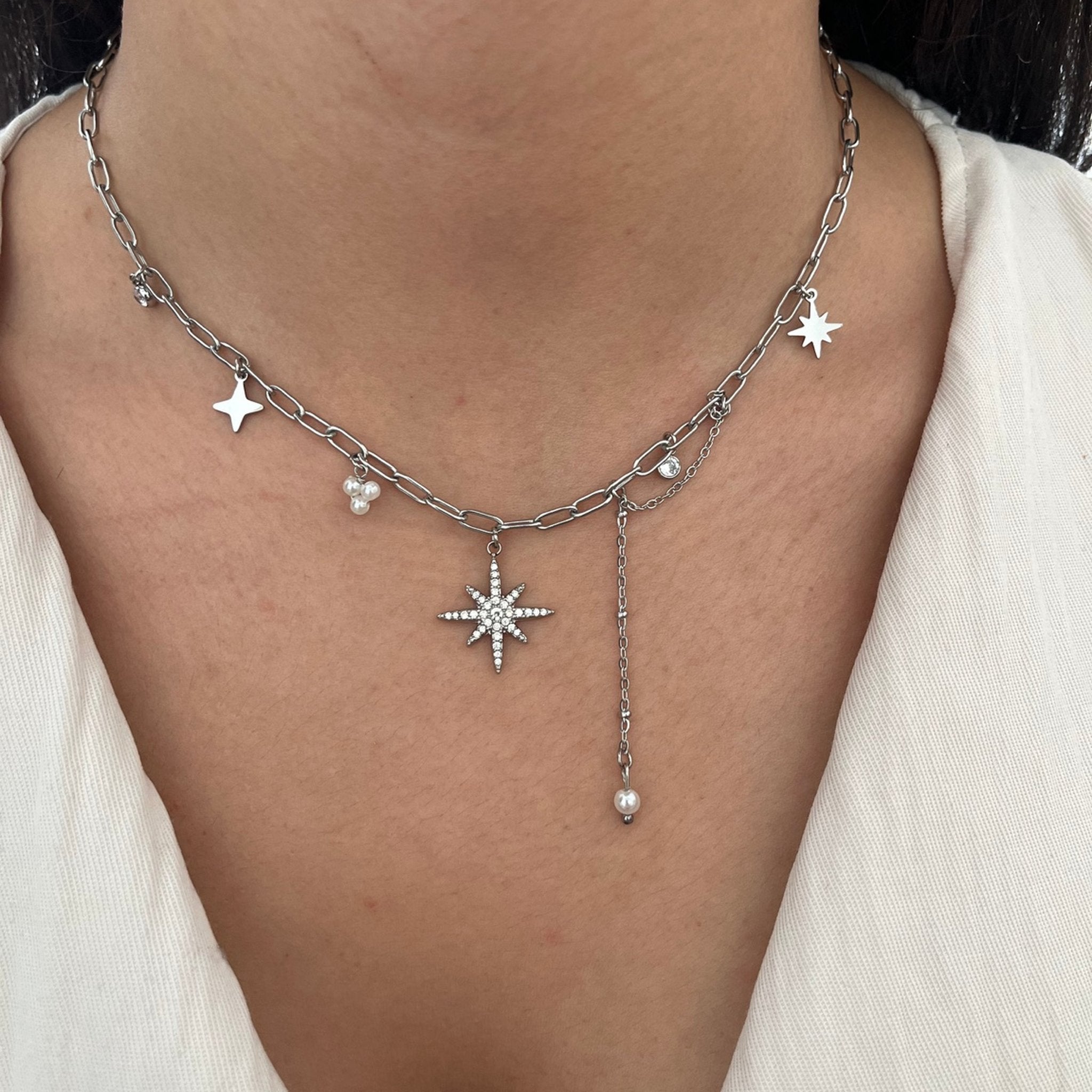  Collier Rymess argent en acier inoxydable 316L Ordiajade, résistant à l’eau et hypoallergénique