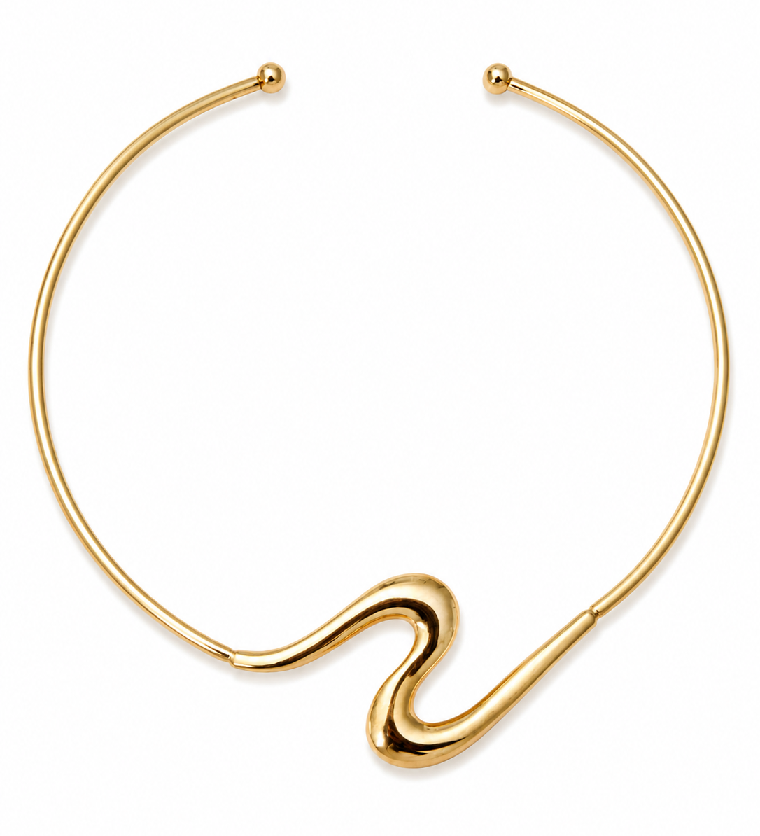 Collier Sandy rigide en acier inoxydable doré, design sculptural fluide Ordiajade