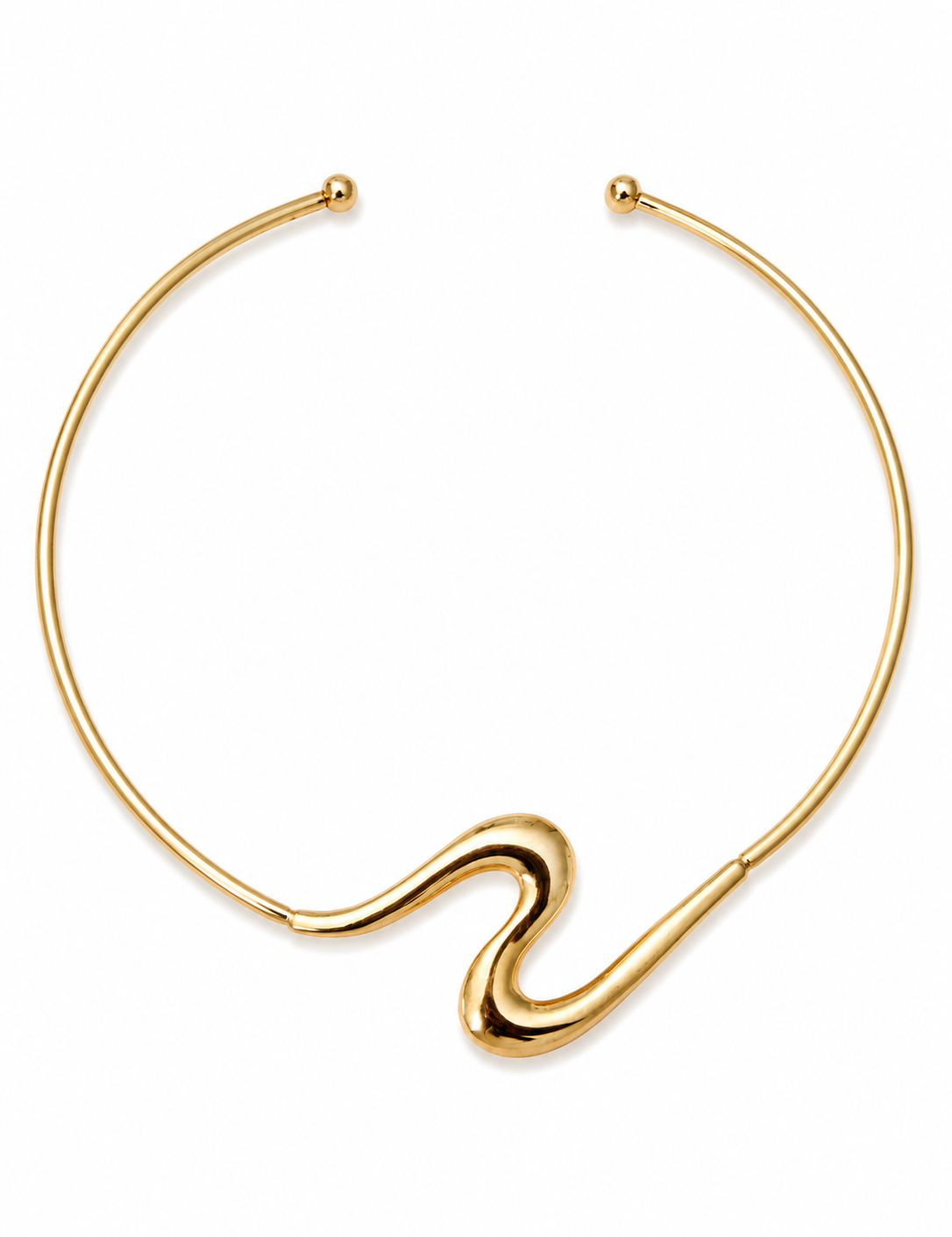 Collier Sandy rigide en acier inoxydable doré, design sculptural fluide Ordiajade
