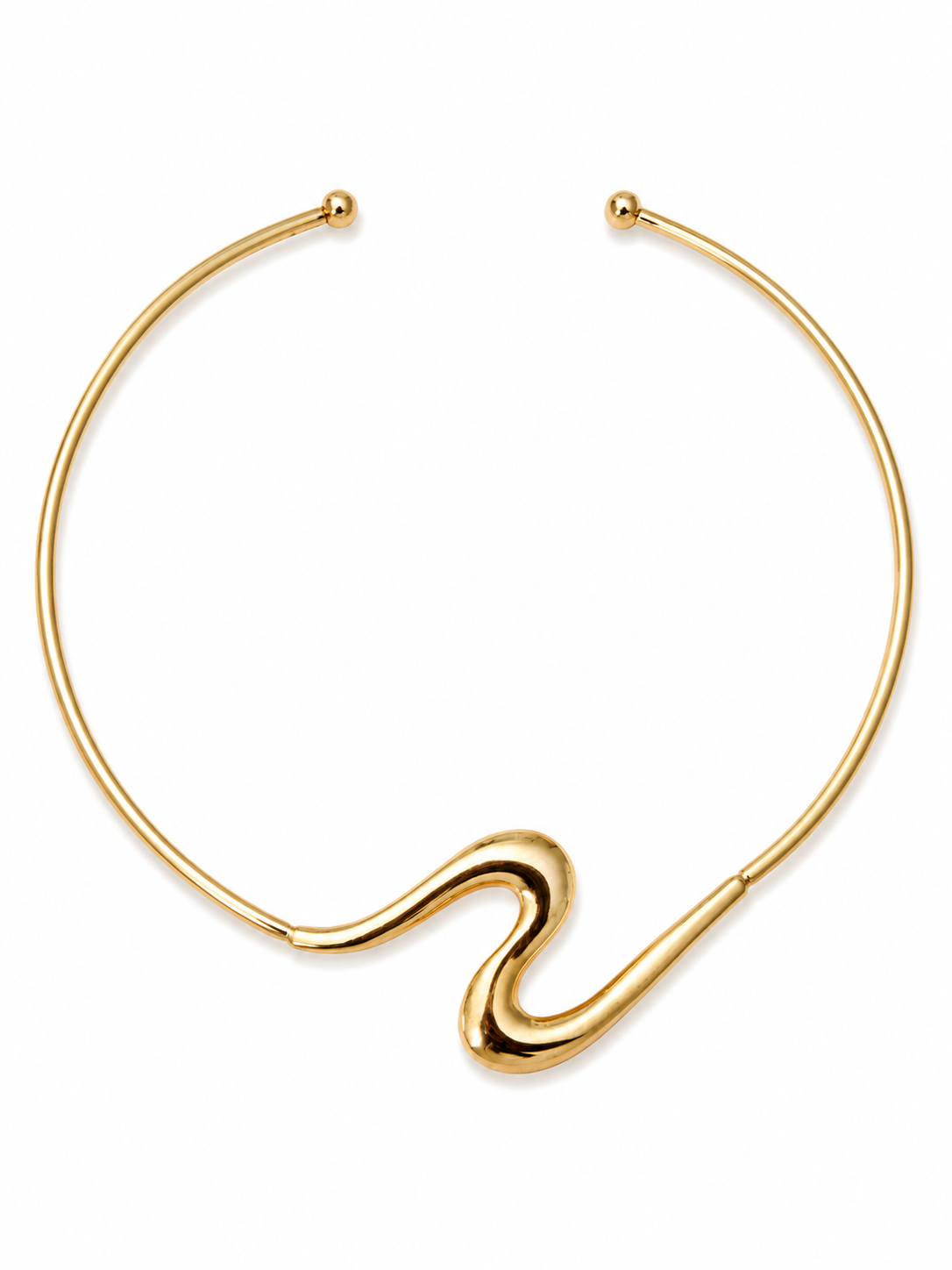 Collier Sandy rigide en acier inoxydable doré, design sculptural fluide Ordiajade