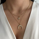 Collier Sibel porté à deux rangs motif céleste lune et étoile doré - Ordiajade