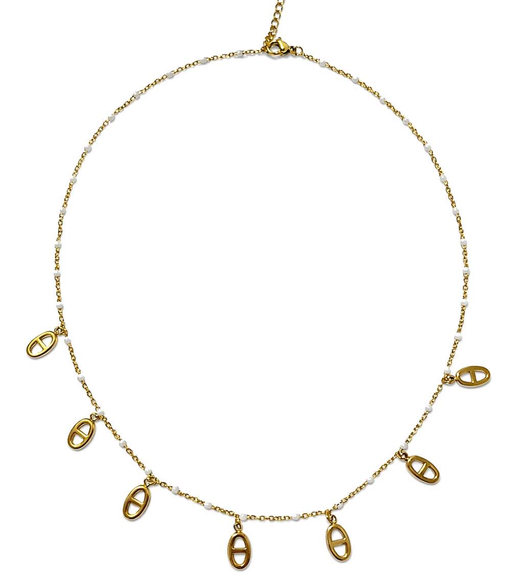 Collier Vanaia en acier inoxydable doré avec pampilles pendantes - Ordiajade