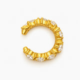 Ear cuff Triomphe en acier inoxydable doré alternant perles dorées et strass, vue de face - Ordiajade