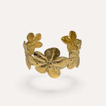 Bracelet jonc Calimara en acier inoxydable doré à motifs fleurs tropicales - Ordiajade