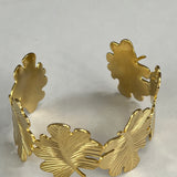 Bracelet rigide jonc Gaara doré sculpté motif feuilles - Ordiajade