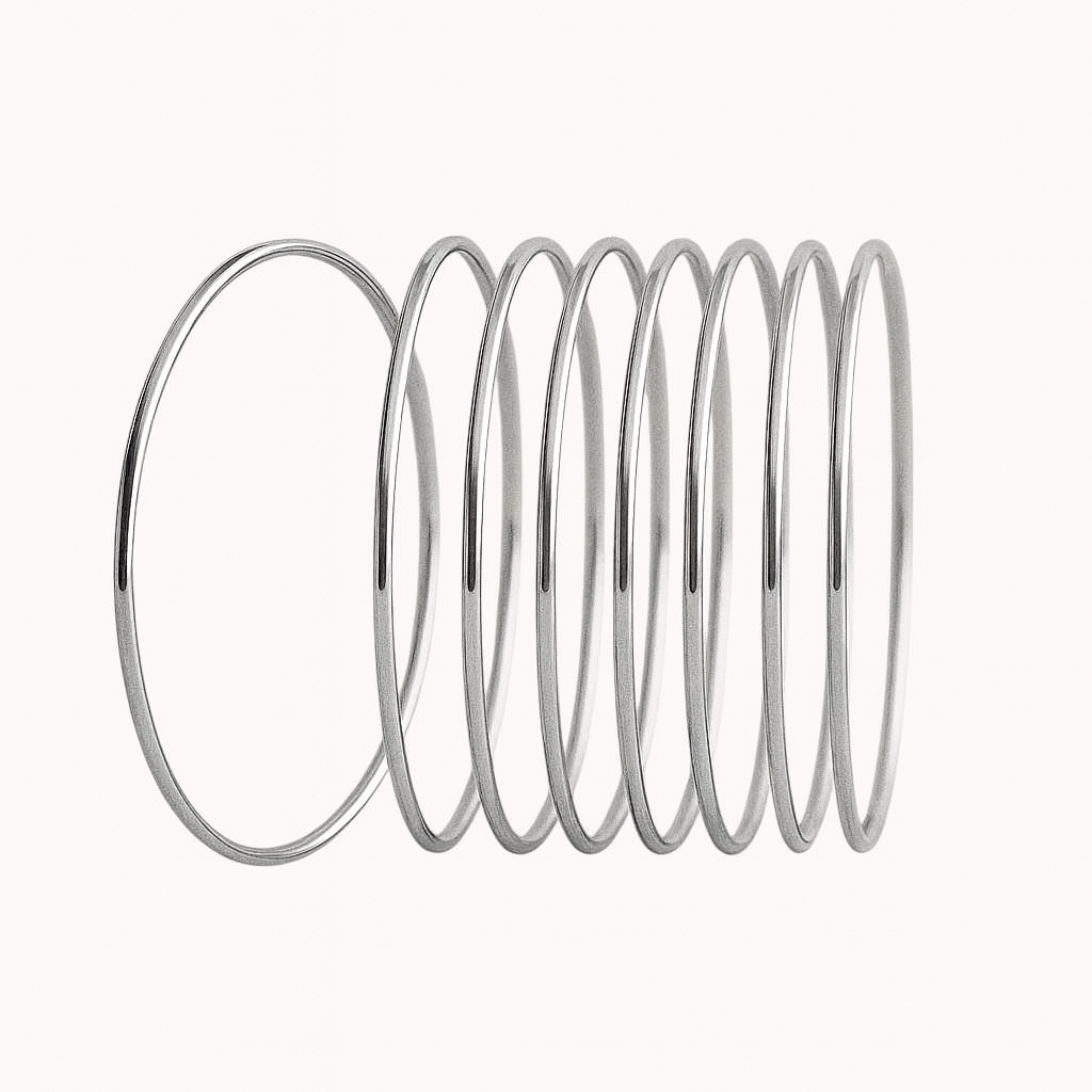 Ensemble de 7 joncs semainier argentés fins en acier inoxydable - Ordiajade