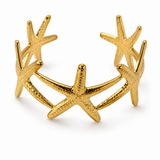 Bracelet manchette doré Odysse ajouré avec motifs étoiles de mer en acier inoxydable - Ordiajade