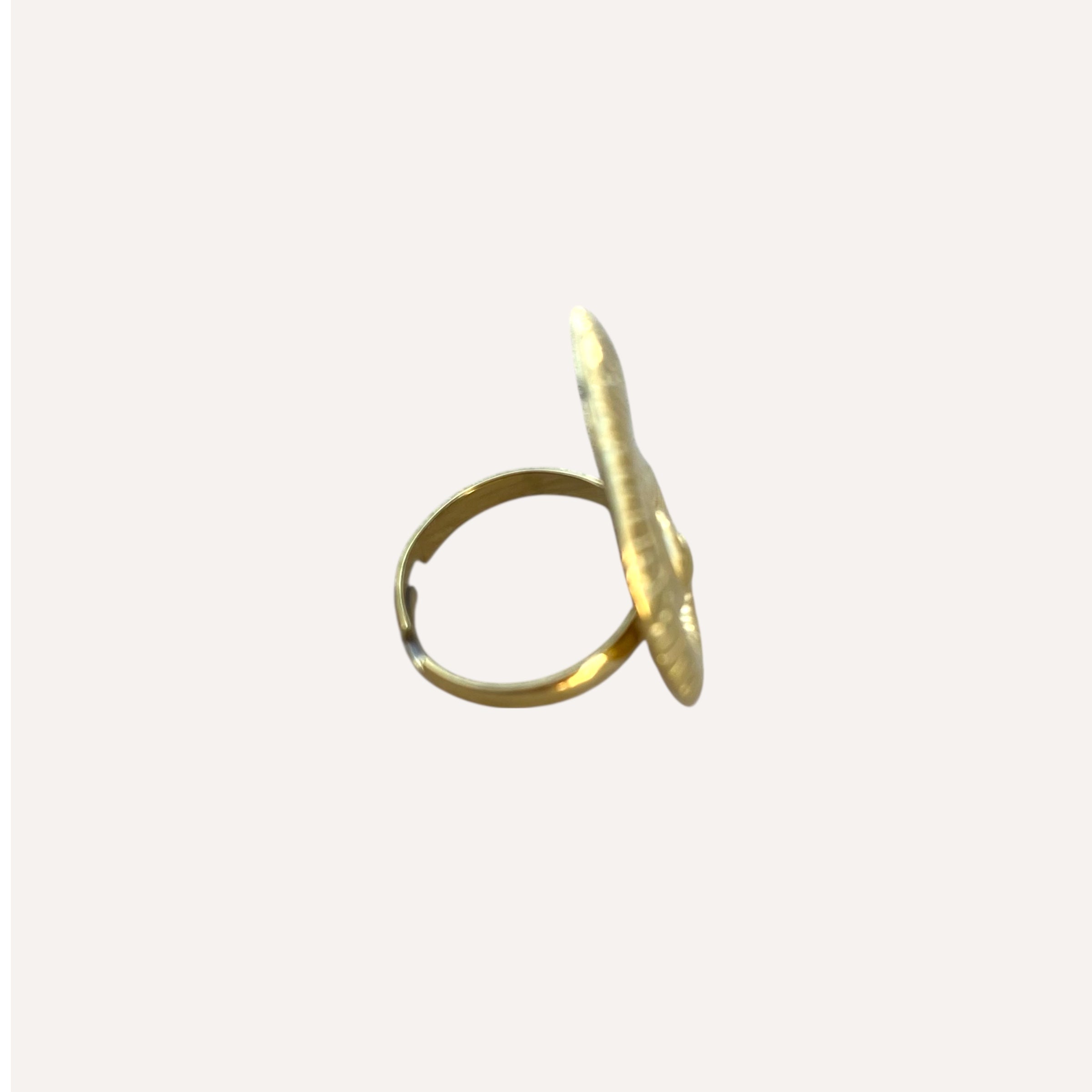 Bague Calypso ajustable en acier inoxydable doré vue de profil - Ordiajade