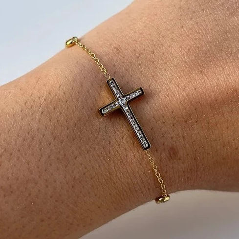 Bracelet Ambre croix Acier Inoxydable (existe en Doré ou Argenté)