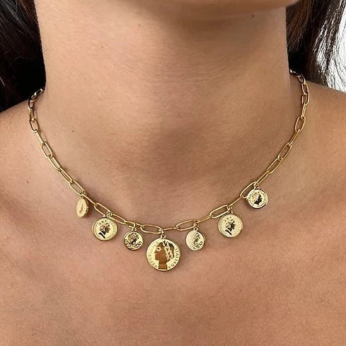 Stainless Steel Gold Coin Necklace